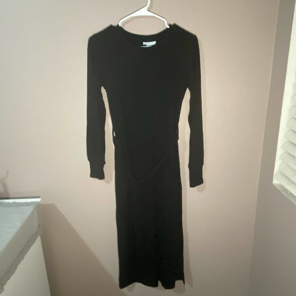 NEW Topshop Size 8 Black Midi Sheath Dress Black High Slit Tie Waist Modest Y1 - Picture 5 of 10
